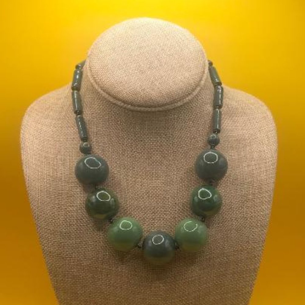 Kazuri Large Green Ceramic Beads Statement Neckla… - image 4